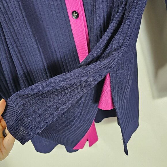 Misook Navy & Pink Ribbed Button-Up Sweater Jacket Set 1X Knit Career Office - Picture 7 of 13